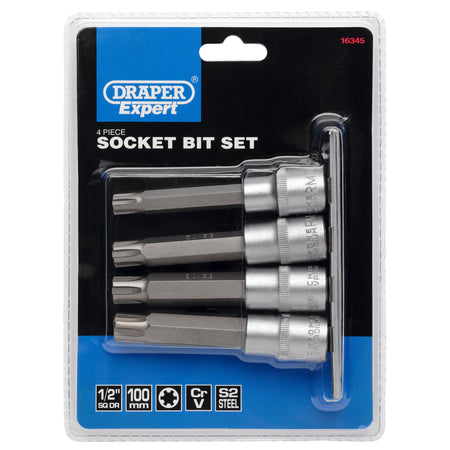 DRAPER 1/2" Sq. Dr. Ribe Socket Bit Set (4 piece) : Model No. H-RIBE/4/100