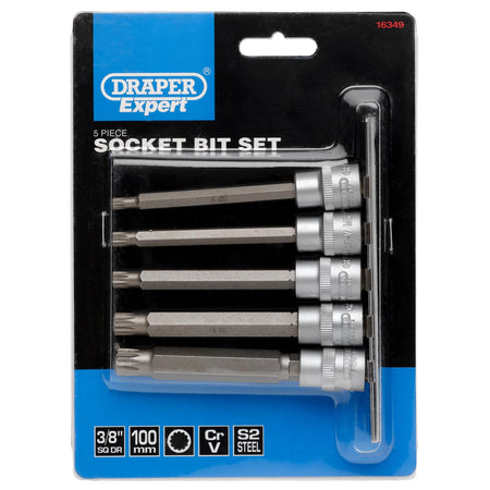 DRAPER 3/8" Sq. Dr. Spline Socket Bit Set (5 piece) : Model No. D-SPLINE/5/100