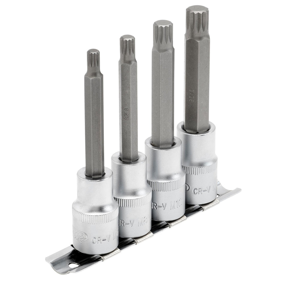 DRAPER 1/2" Sq. Dr. Spline Socket Bit Set (4 piece) : Model No. H-SPLINE/4/100