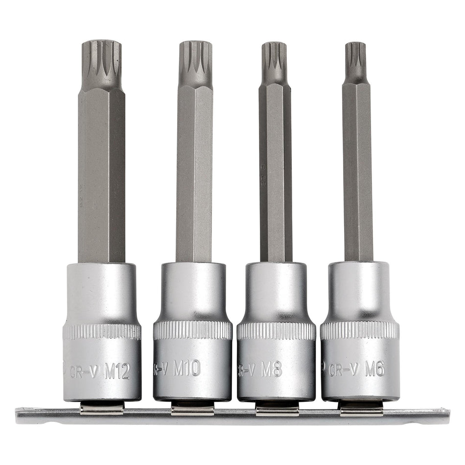 DRAPER 1/2" Sq. Dr. Spline Socket Bit Set (4 piece) : Model No. H-SPLINE/4/100