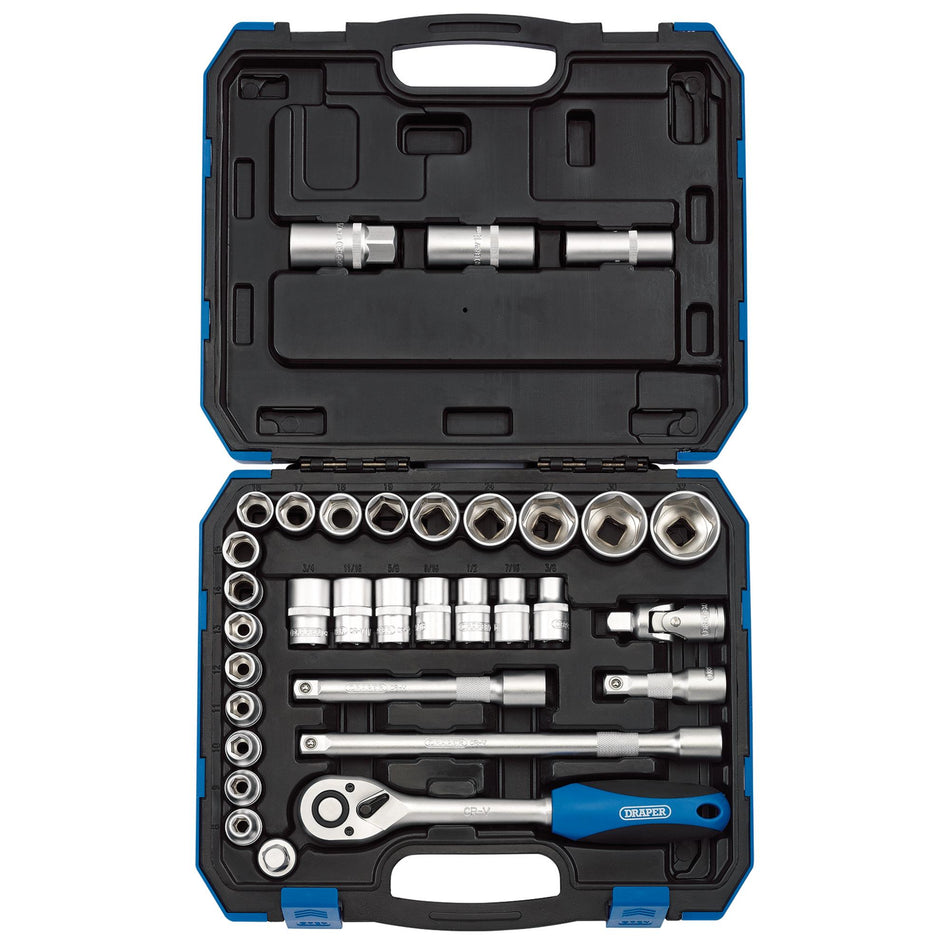DRAPER 1/2" Sq. Dr. MM/AF Combined Socket Set (33 Piece) : Model No. HD33AM