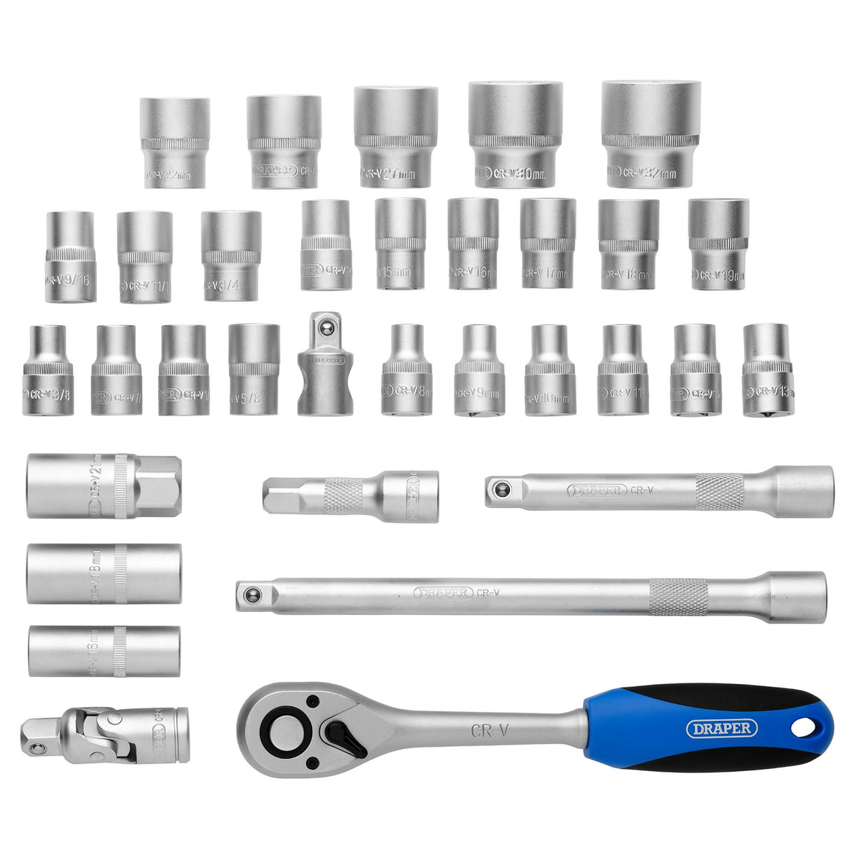 DRAPER 1/2" Sq. Dr. MM/AF Combined Socket Set (33 Piece) : Model No. HD33AM