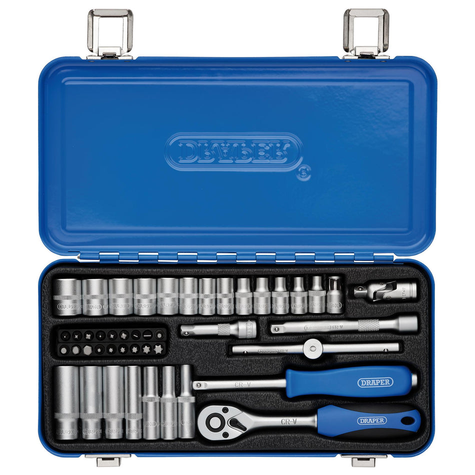 DRAPER 1/4" Sq. Dr. Metric Socket Set in Metal Case (45 piece) : Model No. BD45M/MT