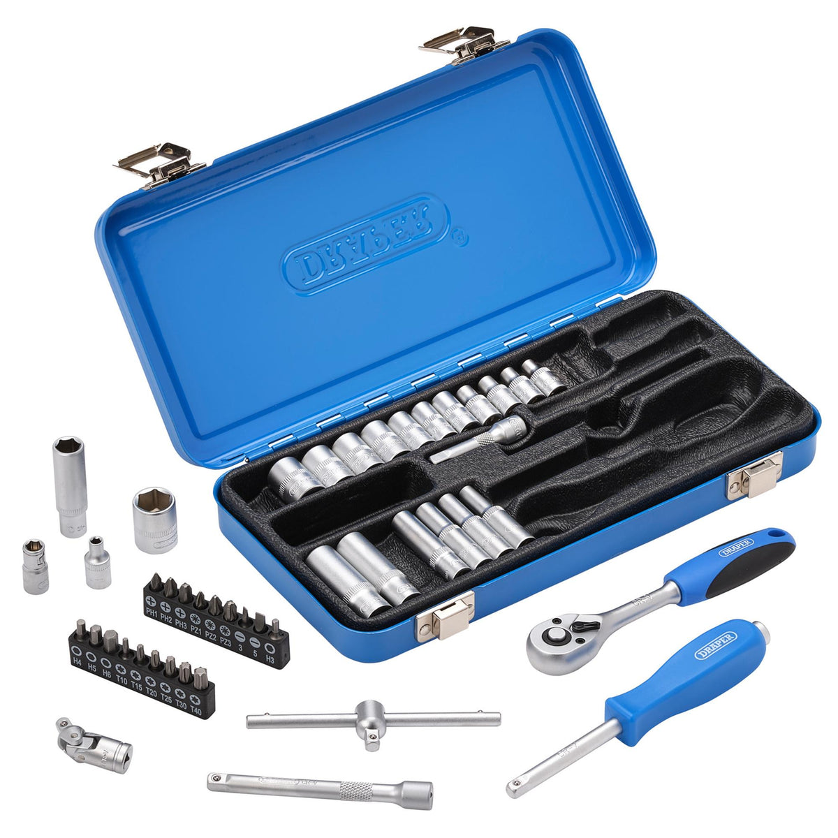 DRAPER 1/4" Sq. Dr. Metric Socket Set in Metal Case (45 piece) : Model No. BD45M/MT