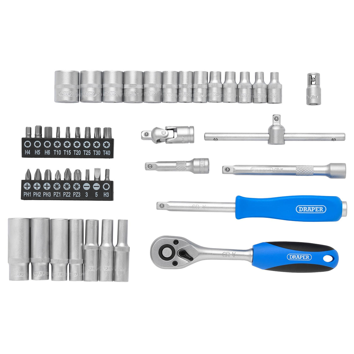DRAPER 1/4" Sq. Dr. Metric Socket Set in Metal Case (45 piece) : Model No. BD45M/MT