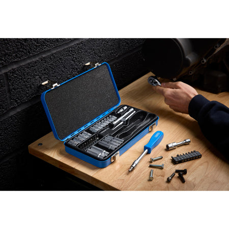 DRAPER 1/4" Sq. Dr. Metric Socket Set in Metal Case (45 piece) : Model No. BD45M/MT