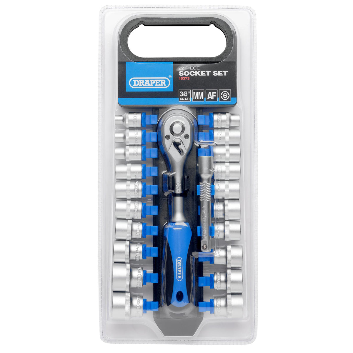 DRAPER 3/8" Sq. Dr. Combined MM/AF Socket and Ratchet Set (22 piece) : Model No. DD22AM/PR