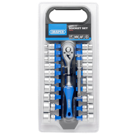 DRAPER 3/8" Sq. Dr. Combined MM/AF Socket and Ratchet Set (22 piece) : Model No. DD22AM/PR