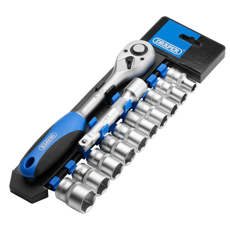 DRAPER 1/2" Sq. Dr. Metric Socket and Ratchet Set (12 Piece) : Model No. HD12M/PR