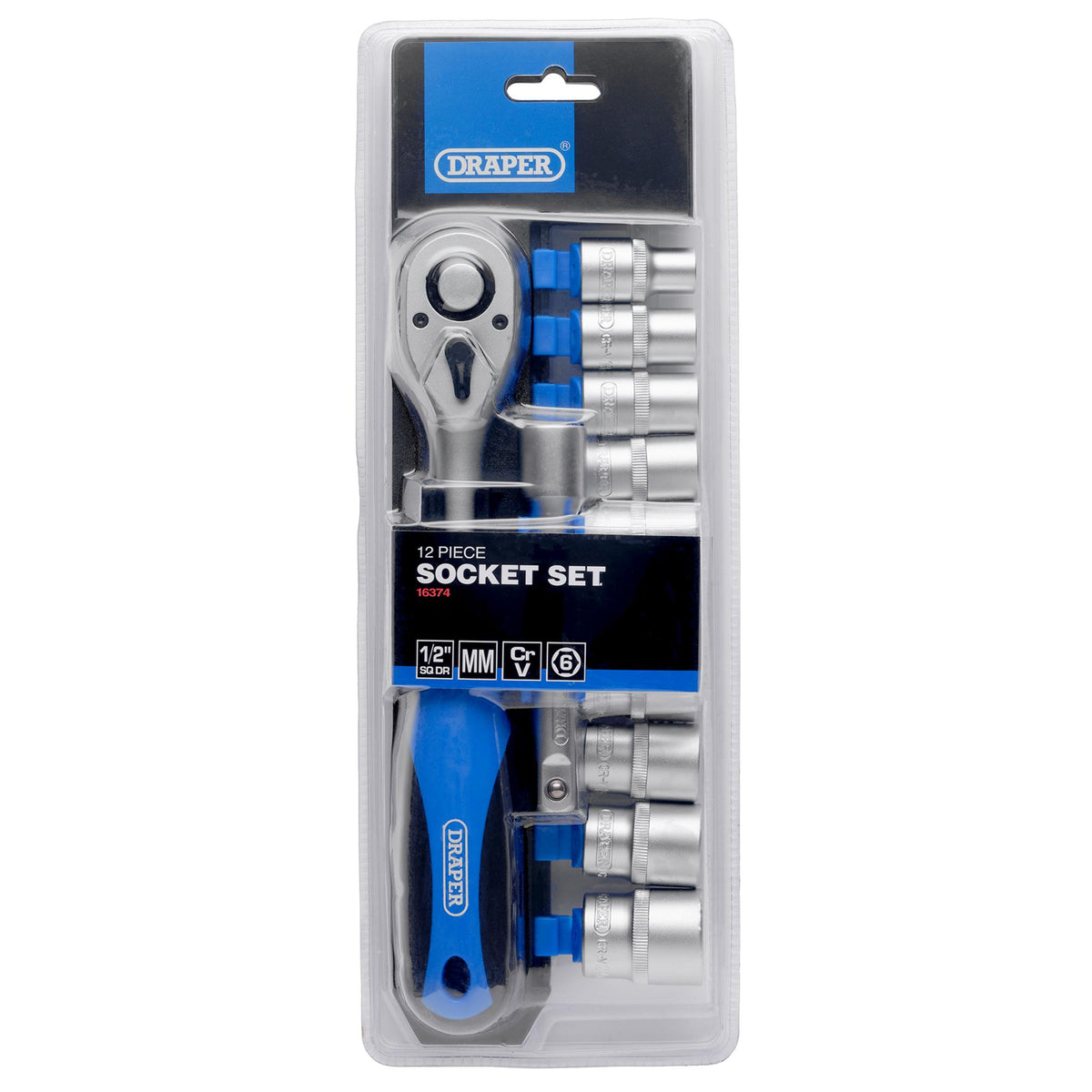 DRAPER 1/2" Sq. Dr. Metric Socket and Ratchet Set (12 Piece) : Model No. HD12M/PR