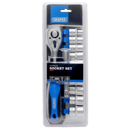 DRAPER 1/2" Sq. Dr. Metric Socket and Ratchet Set (12 Piece) : Model No. HD12M/PR