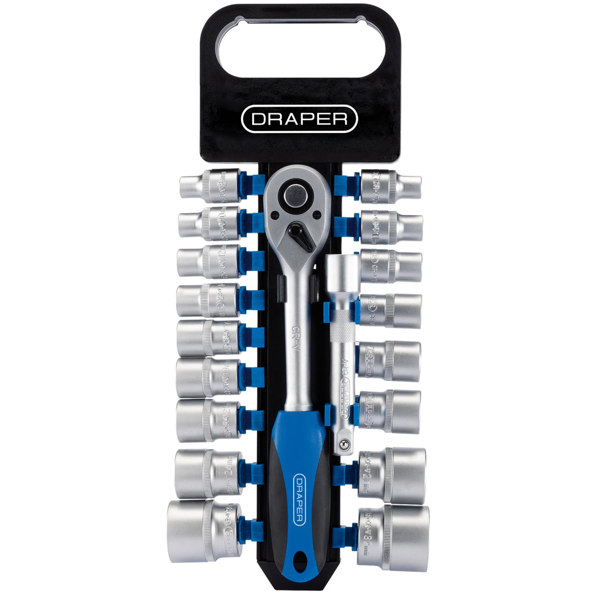 DRAPER 1/2" Sq. Dr. Metric Socket and Ratchet Set (19 Piece) : Model No. HD19M/PR