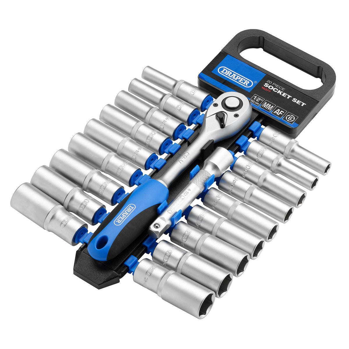 DRAPER 1/2" Sq. Dr. Combined MM/AF Deep Socket and Ratchet Set (20 Piece) : Model No. HD20AMD/PR