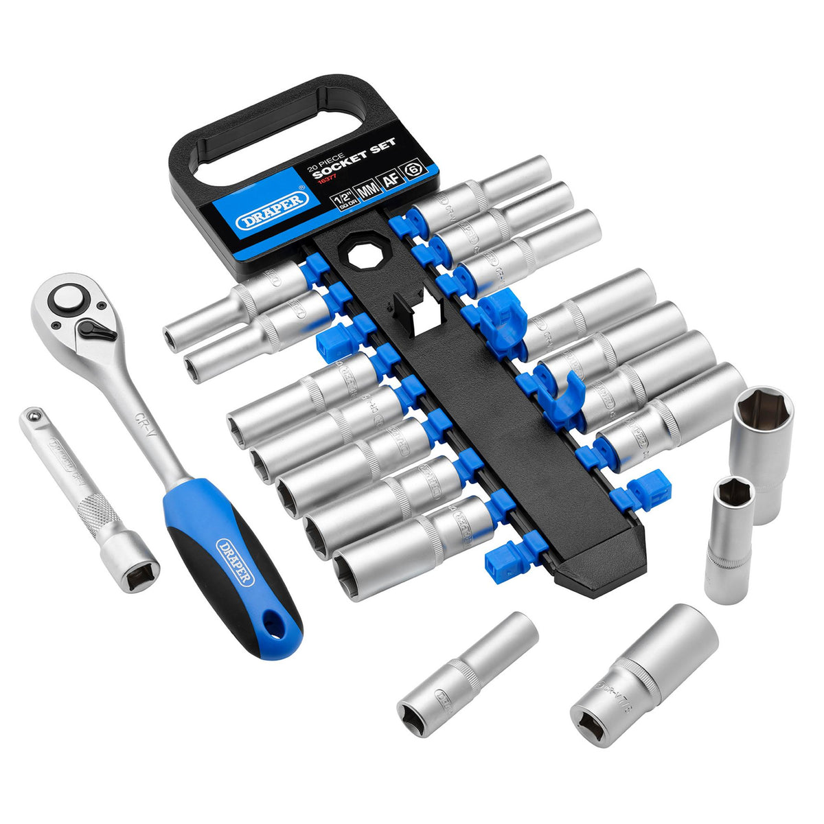 DRAPER 1/2" Sq. Dr. Combined MM/AF Deep Socket and Ratchet Set (20 Piece) : Model No. HD20AMD/PR