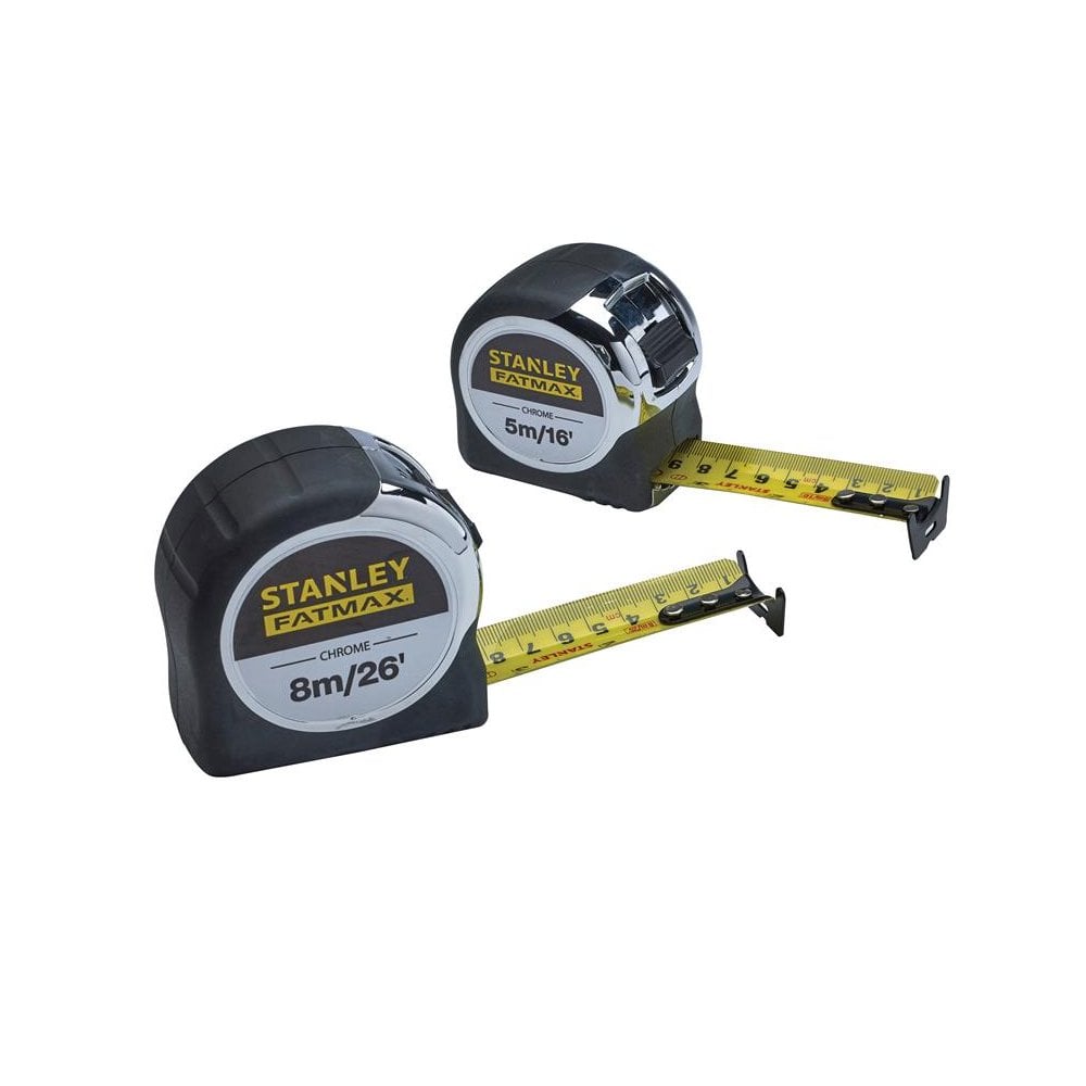 STANLEYÂ© FatMaxÂ© Chrome Pocket Tapes 5m/16ft & 8m/26ft (Twin Pack)