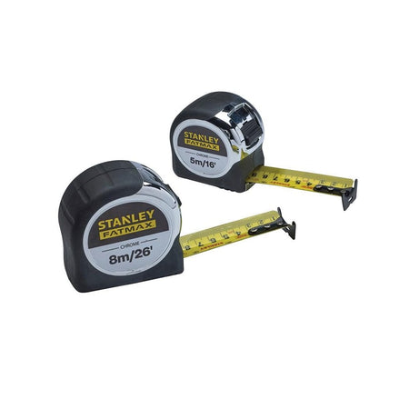 STANLEYÂ© FatMaxÂ© Chrome Pocket Tapes 5m/16ft & 8m/26ft (Twin Pack)