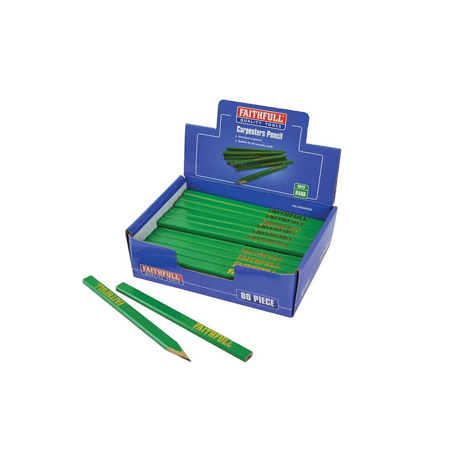 Faithfull Carpenter's Pencils - Green / Hard (Display 80)