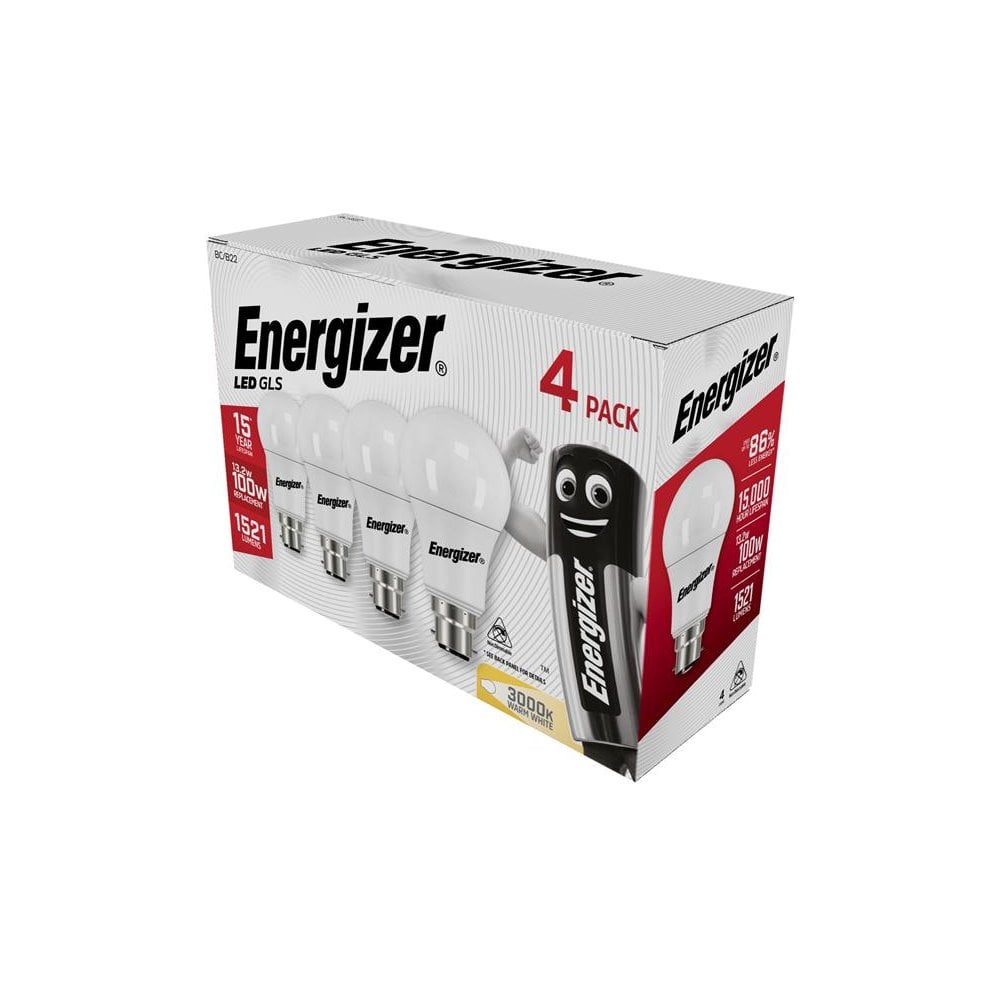 EnergizerÂ© LED BC (B22) Opal GLS Non-Dimmable Bulb, Warm White 1521 lm 13.2W (Pack 4)