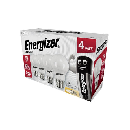 EnergizerÂ© LED BC (B22) Opal GLS Non-Dimmable Bulb, Warm White 806 lm 8.2W (Pack 4)