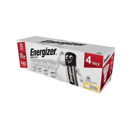 EnergizerÂ© LED GU10 50Ã¸ Non-Dimmable Bulb, Warm White 345 lm 4.2W (Pack 4)