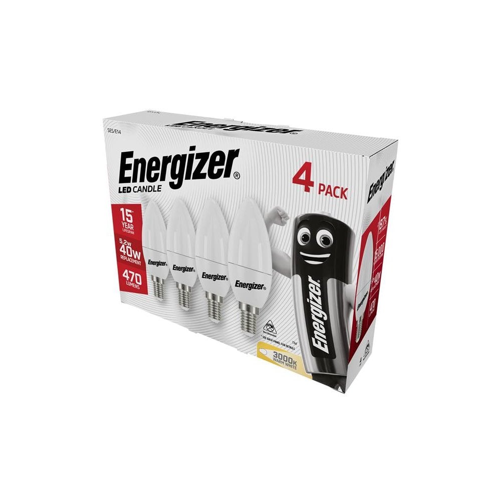 EnergizerÂ© LED SES (E14) Opal Candle Non-Dimmable Bulb, Warm White 470 lm 5.2W (Pack 4)