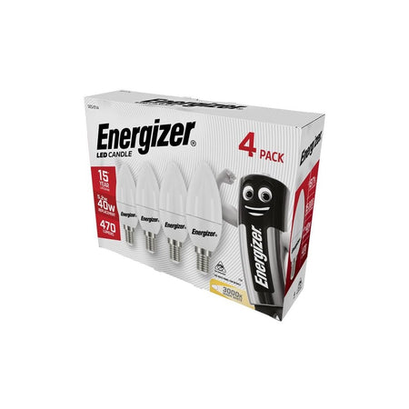 EnergizerÂ© LED SES (E14) Opal Candle Non-Dimmable Bulb, Warm White 470 lm 5.2W (Pack 4)