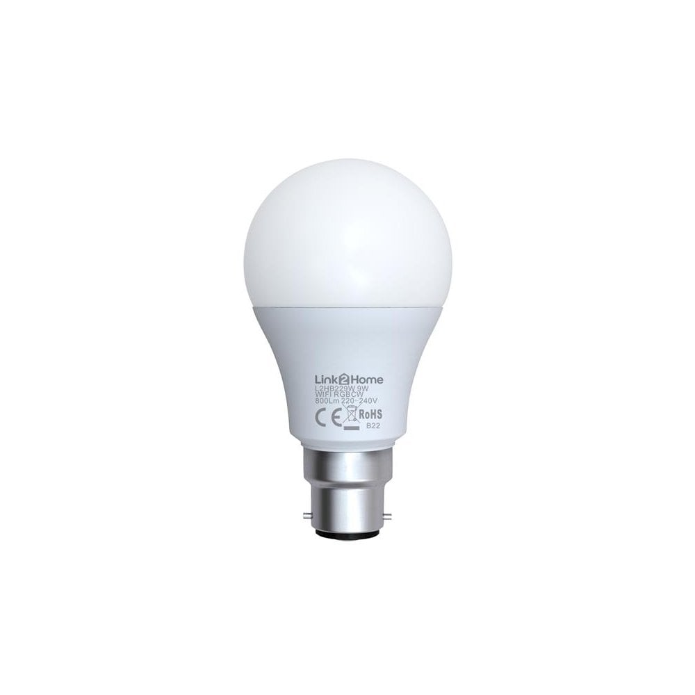 Link2Home Wi-Fi LED BC (B22) Opal GLS Dimmable Bulb, White + RGB 800 lm 9W