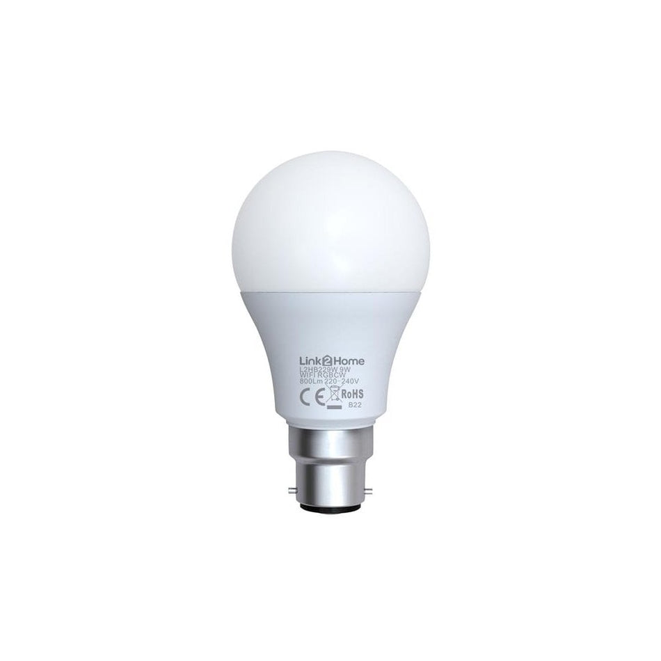Link2Home Wi-Fi LED BC (B22) Opal GLS Dimmable Bulb, White + RGB 800 lm 9W