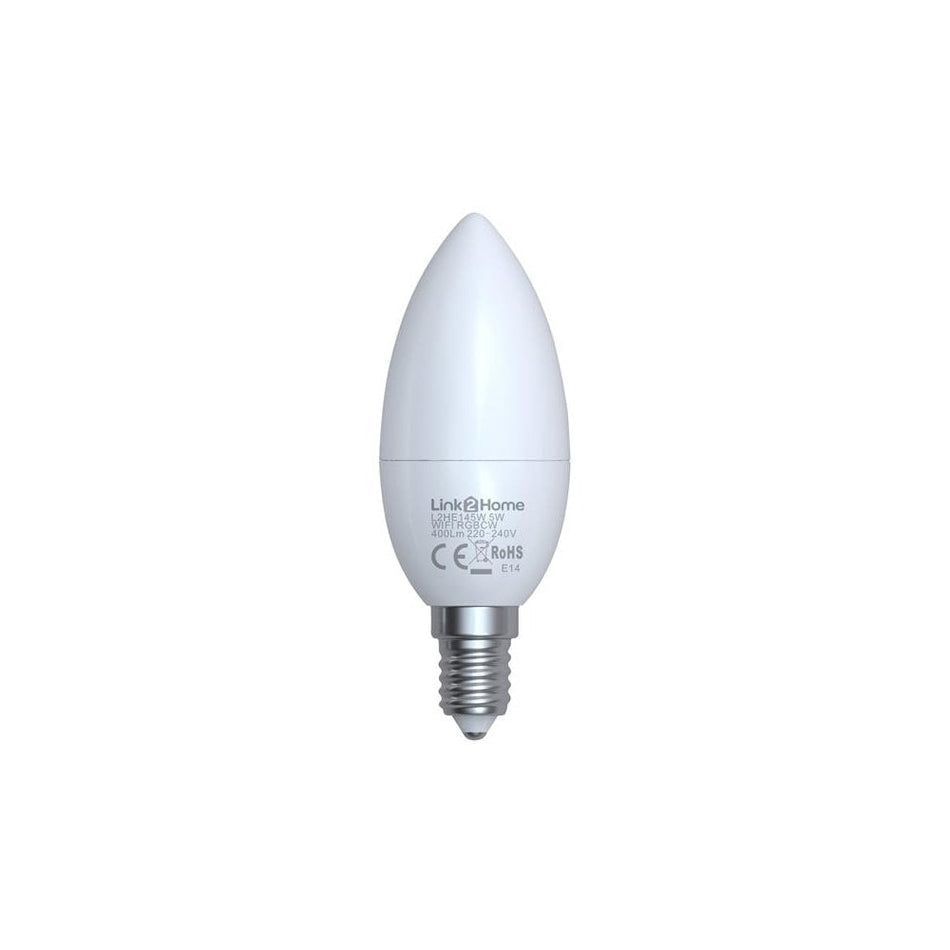 Link2Home Wi-Fi LED SES (E14) Opal Candle Dimmable Bulb, White + RGB 400 lm 5W