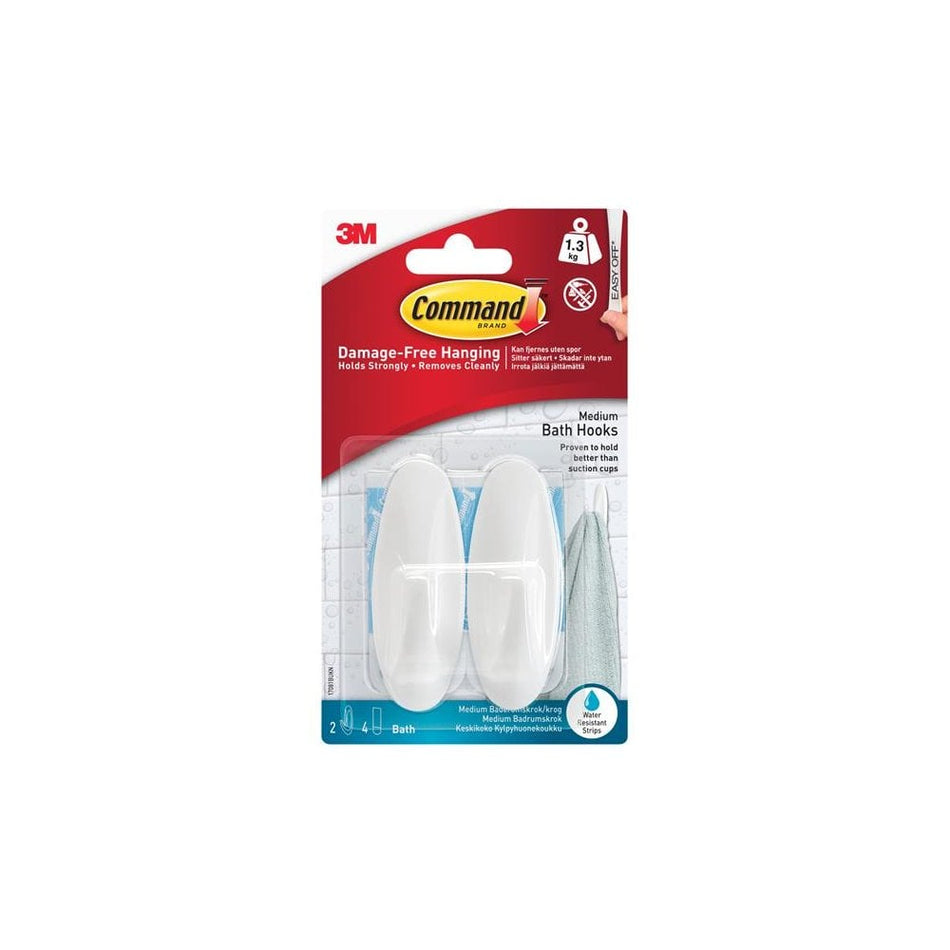 Command? Medium Bathroom Hooks (Pack 2)