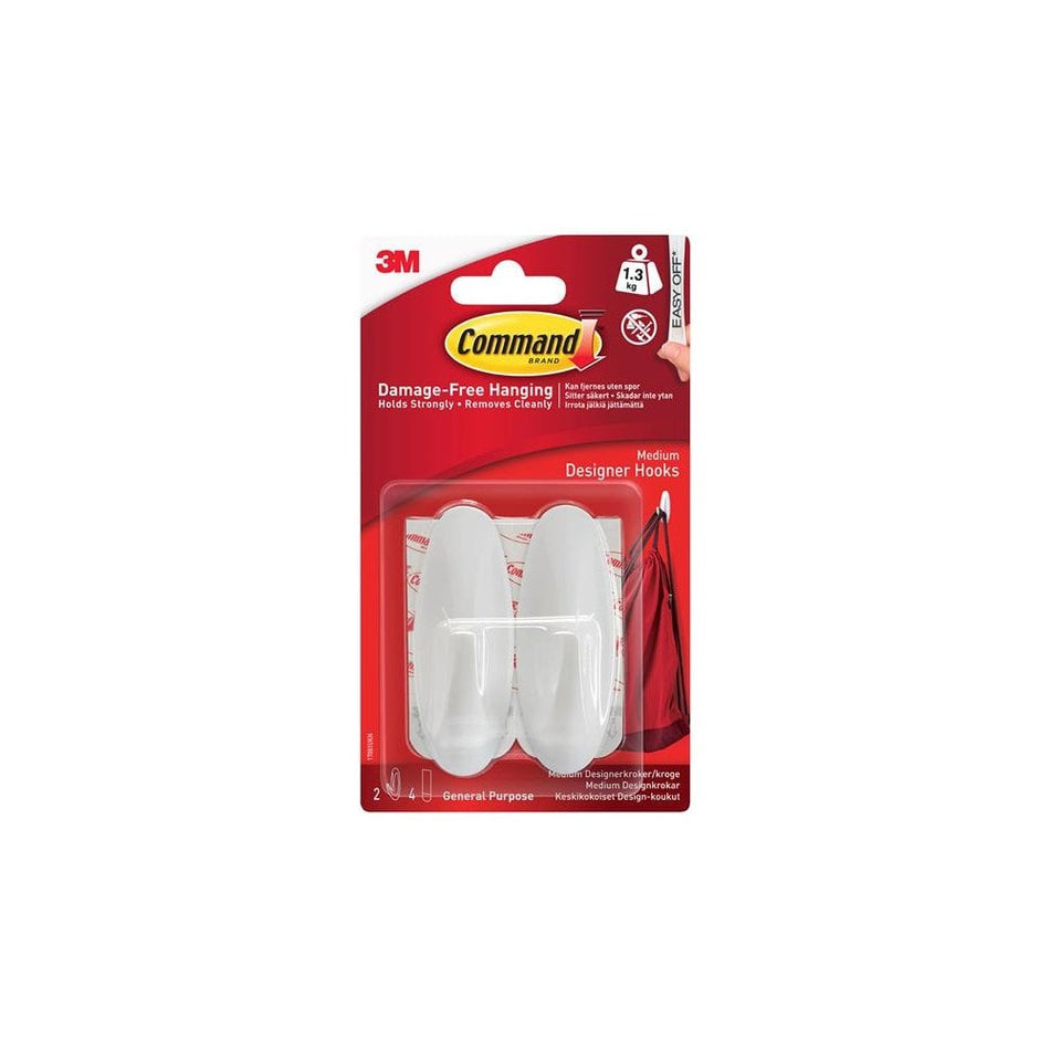 Command? Medium White Designer Hooks (Pack 2)