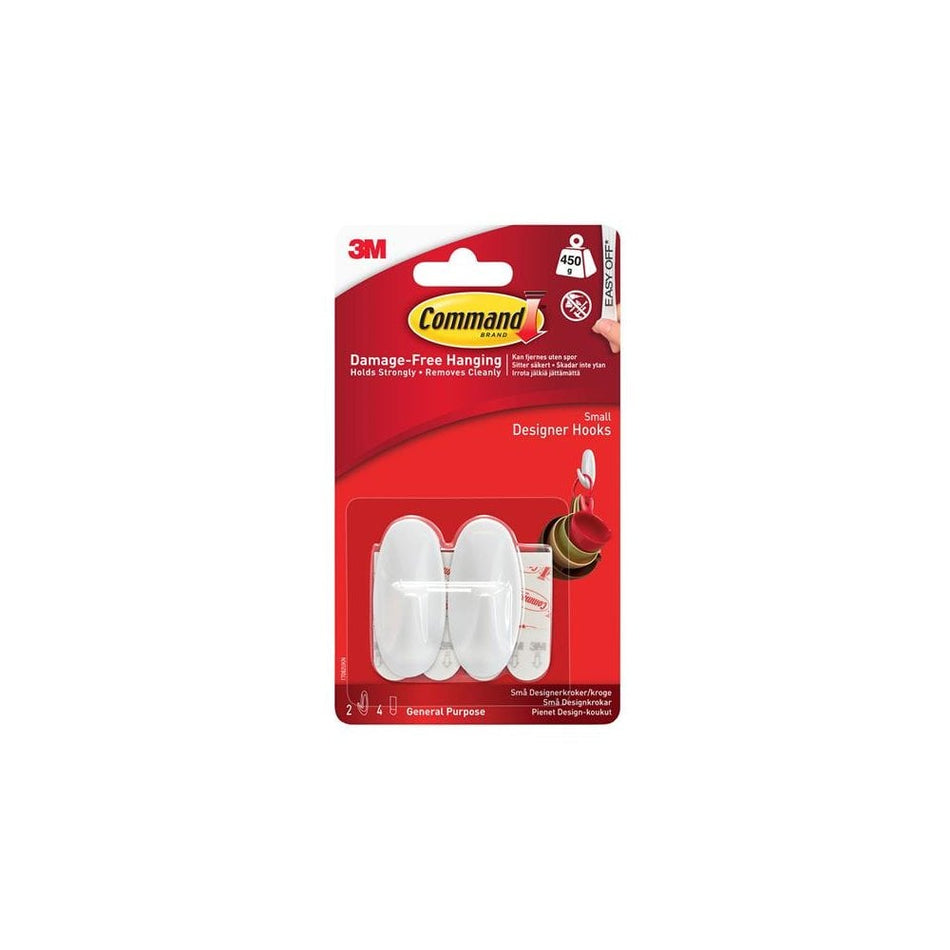 Command? Small White Designer Hooks (Pack 2)