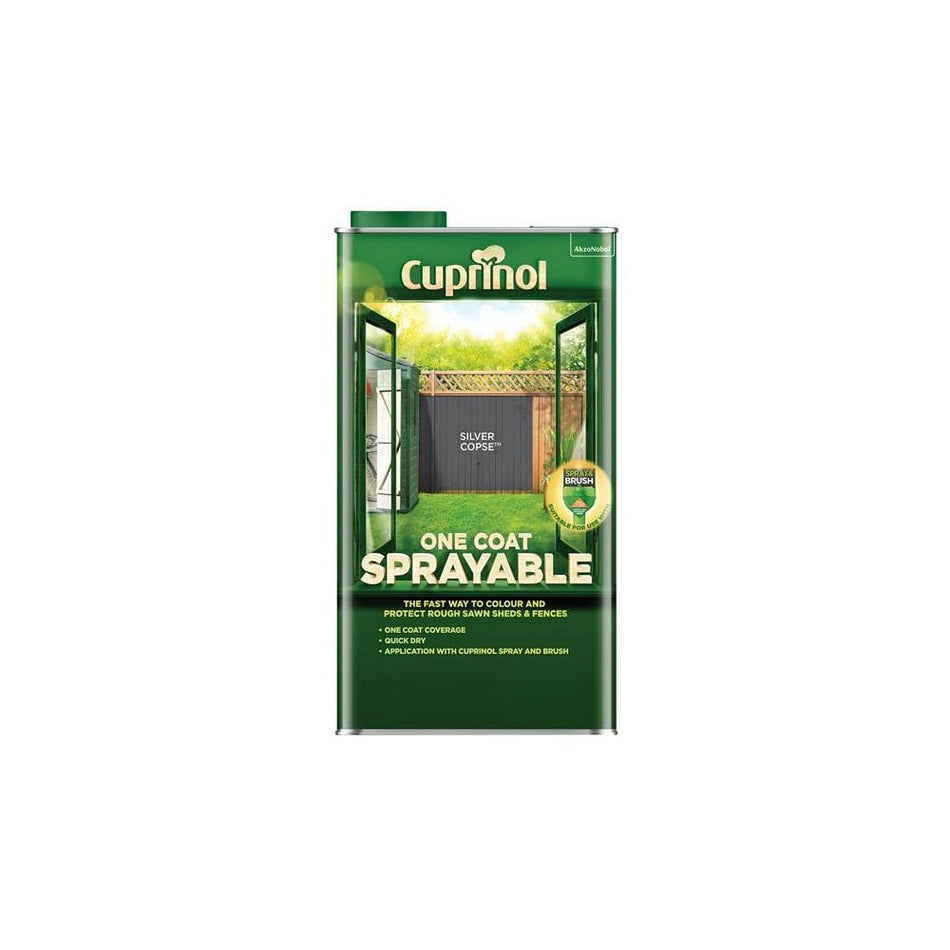 Cuprinol One Coat Sprayable Fence Treatment Silver Copse 5 litre