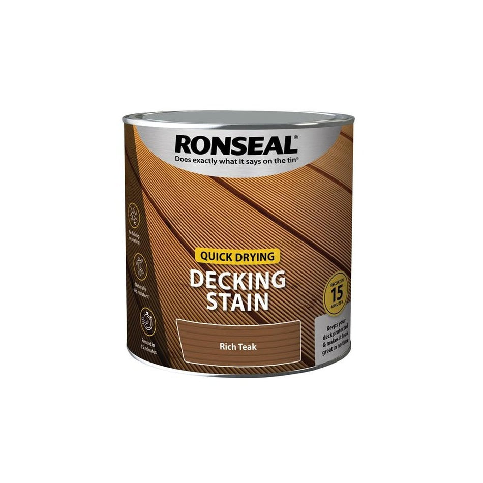 Ronseal Quick Drying Decking Stain Rich Teak 2.5 litre
