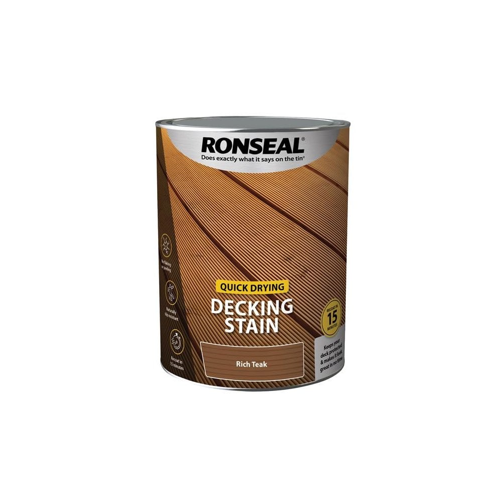 Ronseal Quick Drying Decking Stain Rich Teak 5 litre