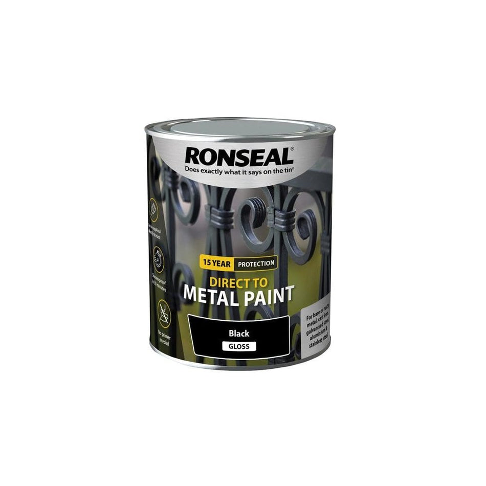 Ronseal Direct to Metal Paint Black Gloss 750ml