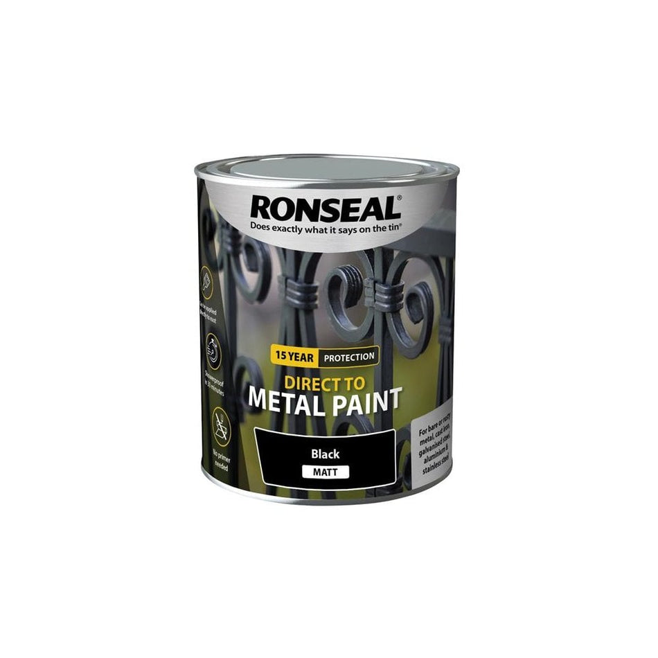 Ronseal Direct to Metal Paint Black Matt 750ml