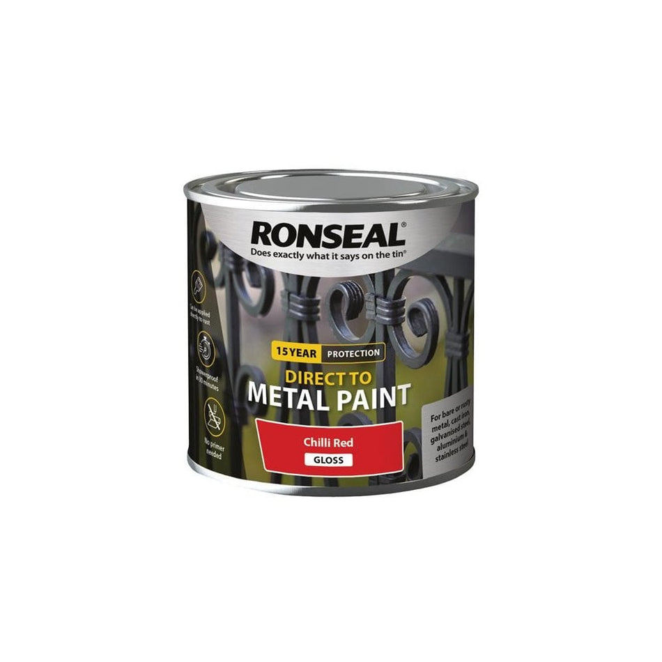 Ronseal Direct to Metal Paint Chilli Red Gloss 250ml