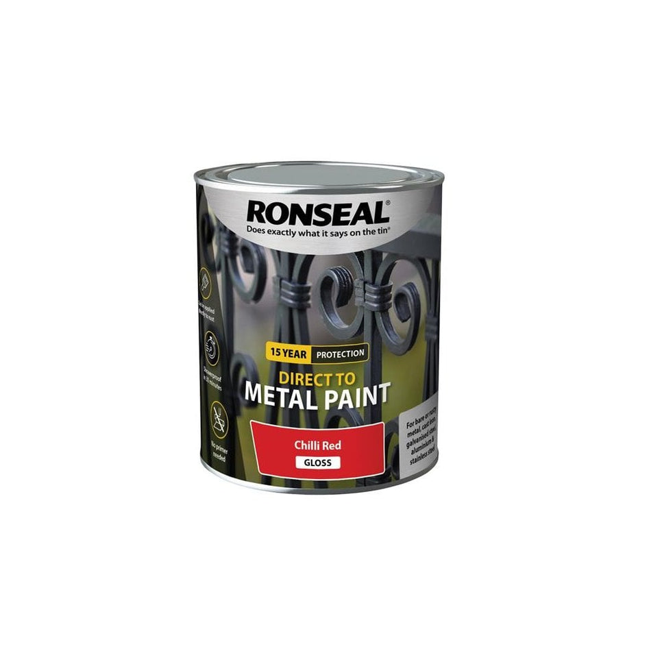 Ronseal Direct to Metal Paint Chilli Red Gloss 750ml
