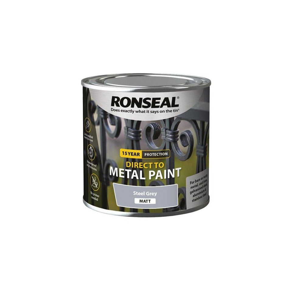 Ronseal Direct to Metal Paint Steel Grey Matt 250ml