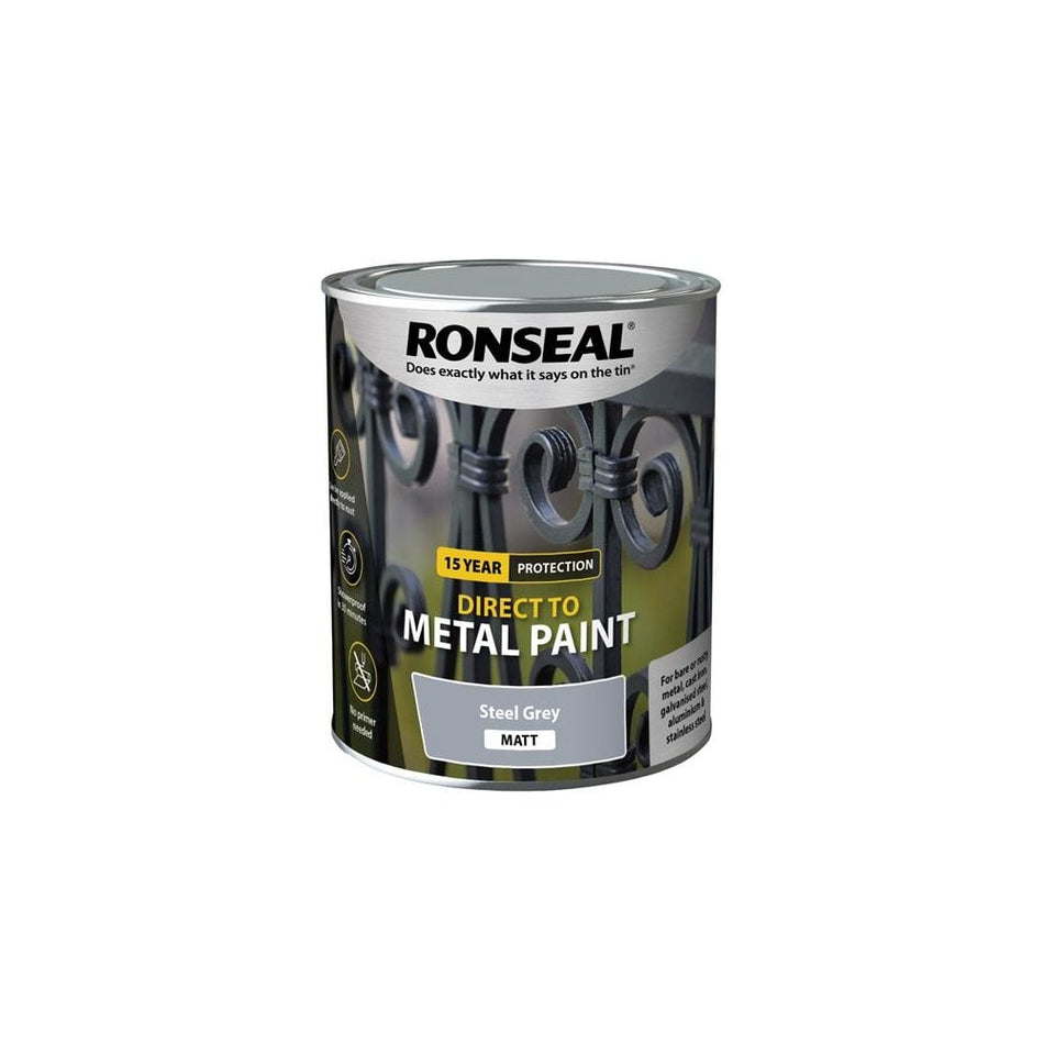 Ronseal Direct to Metal Paint Steel Grey Matt 750ml