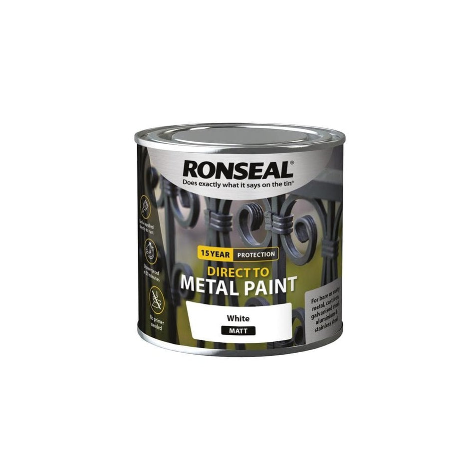 Ronseal Direct to Metal Paint White Matt 250ml