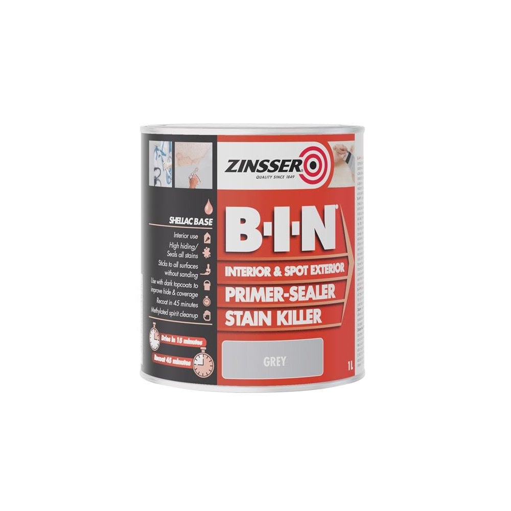 Zinsser B.I.NÂ© Primer, Sealer & Stain Killer Paint Grey 1 litre