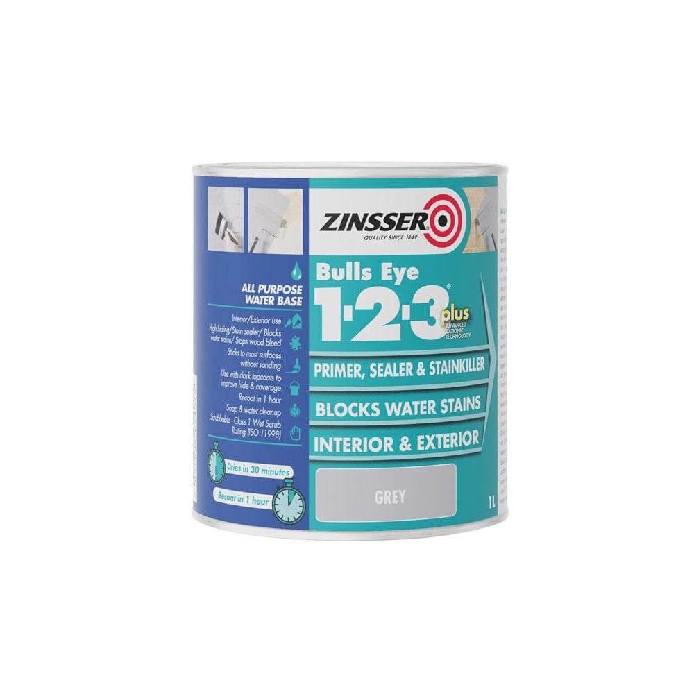 Zinsser Bulls EyeÂ© 1-2-3 Plus Primer, Sealer & Stain Killer Grey 1 litre