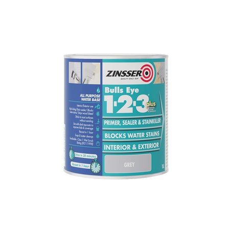 Zinsser Bulls EyeÂ© 1-2-3 Plus Primer, Sealer & Stain Killer Grey 1 litre