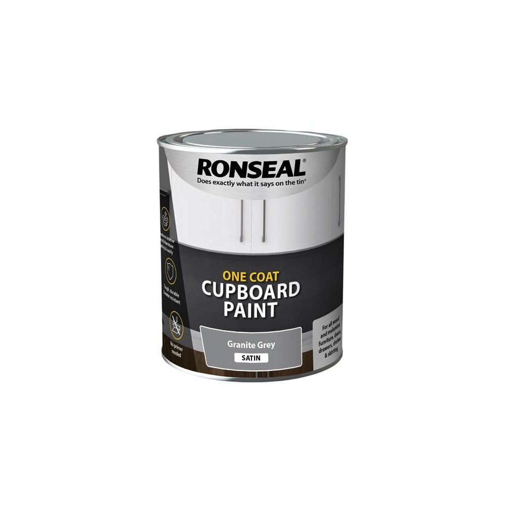 Ronseal One Coat Cupboard Paint Granite Grey Satin 750ml