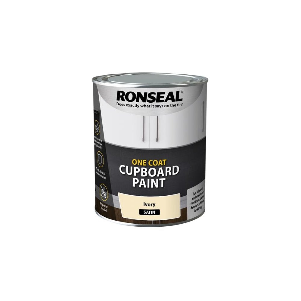Ronseal One Coat Cupboard Paint Ivory Satin 750ml