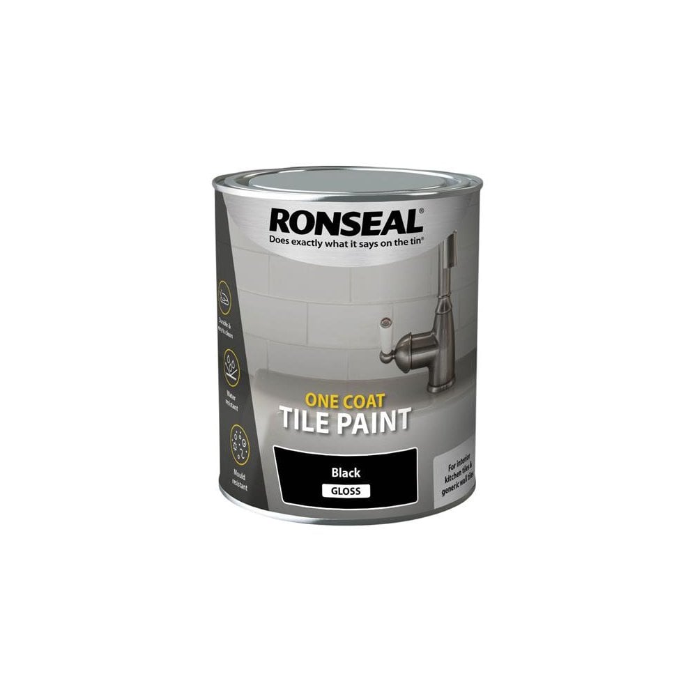 Ronseal One Coat Tile Paint Black Gloss 750ml