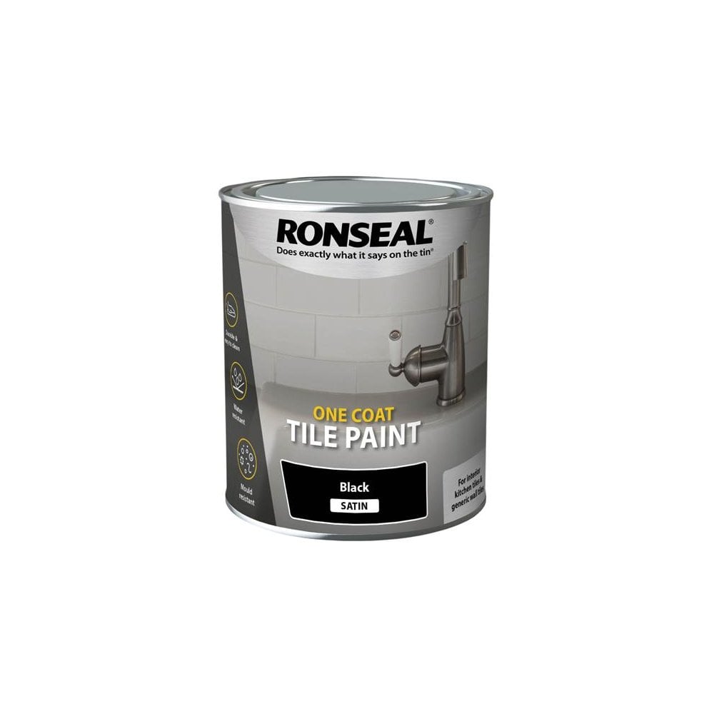 Ronseal One Coat Tile Paint Black Satin 750ml