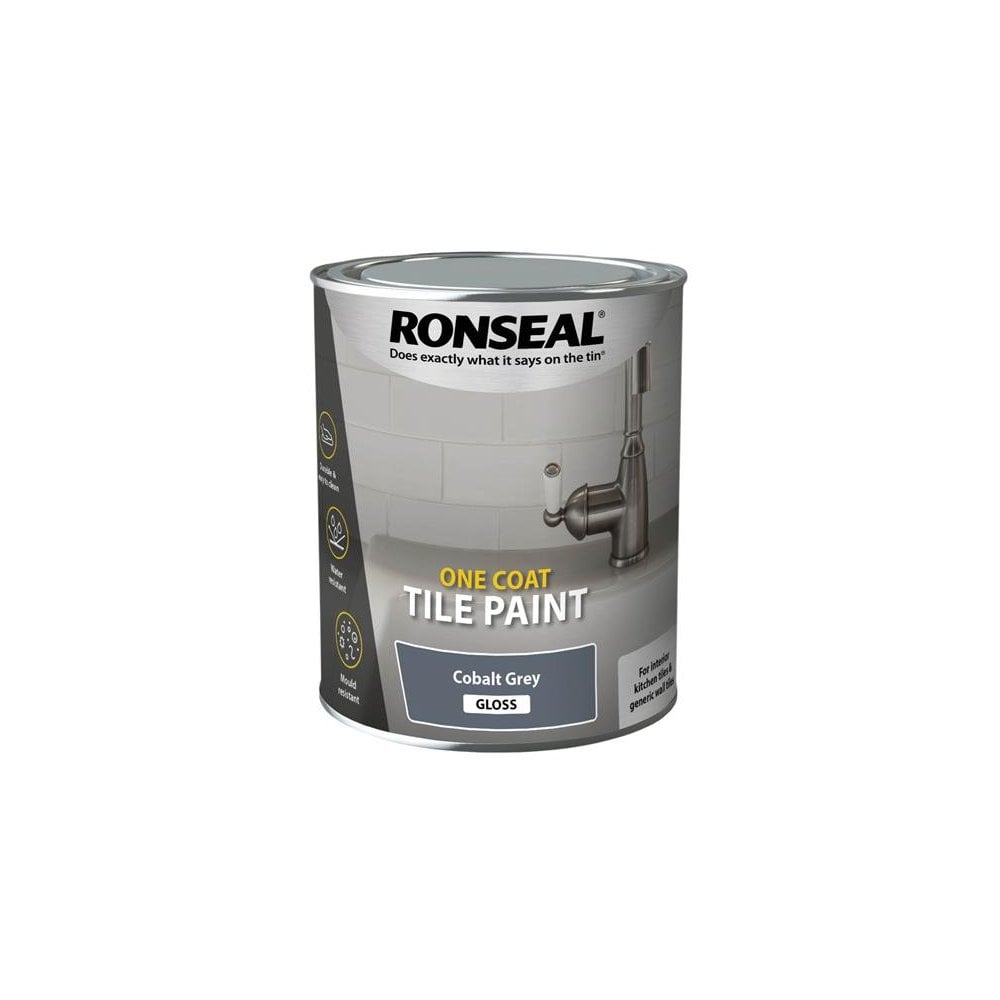Ronseal One Coat Tile Paint Cobalt Grey Gloss 750ml